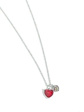 Silver Red Heart Crystal Pendant Necklace Set